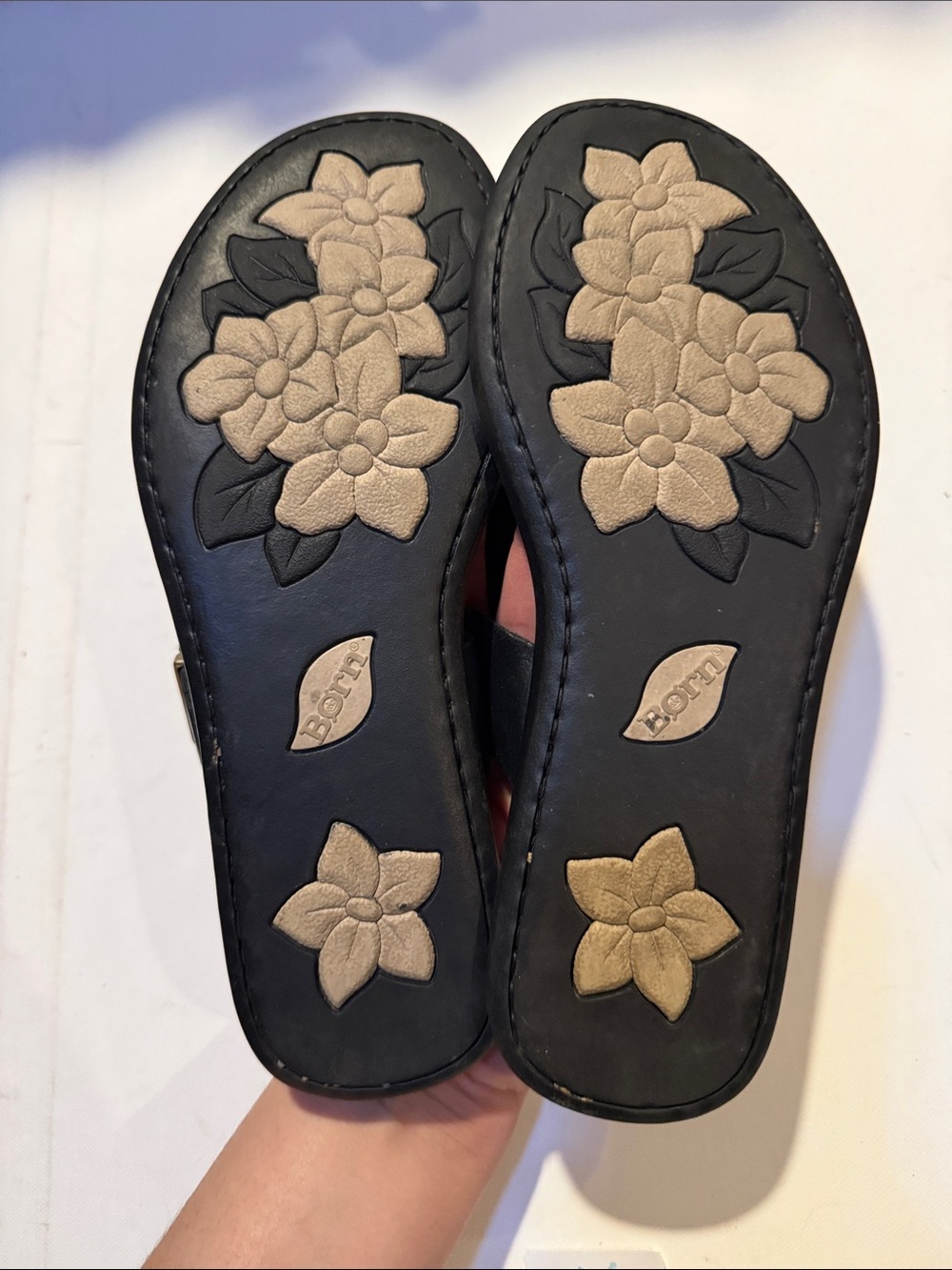 Born Black Leather Toe-Post Sandals with Gold Buckle Detail - Picture 3 of 3